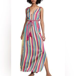 New! Bb Dakota Women's in The Rainbows Stripe Printed Reverse Crepon Dress large